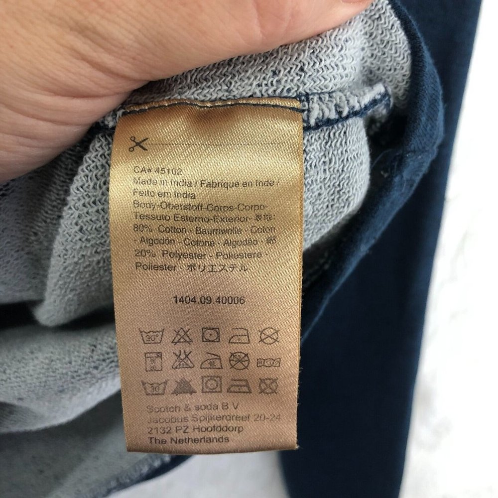 Scotch Soda Shirt Men Medium Blue Bonjour Pullover Pocket Knit Tee Logo Crewneck - Picture 5 of 7